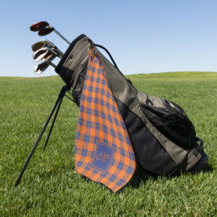 Pumpkin Orange Blue Tartan Kariert Mit Monogramm Golfhandtuch
