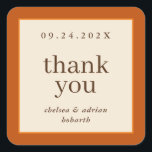 Pumpkin Orange Border Einfache Hochzeit im Herbst  Quadratischer Aufkleber<br><div class="desc">Mit dieser einfachen,  textbasierten Herbst-Gastgeschenk Hochzeit können Sie sich auf einem Aufkleber mit einem Rand von reichhaltigem Kürbis und Orange auf Elfenbein von dezenter Eleganz ausdrücken. Verwenden Sie die Anpassungsoption,  um die Farben und Schriftart zu ändern,  um Ihr Hochzeitstil Anzug zu geben.</div>