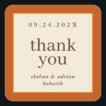 Pumpkin Orange Border Einfache Hochzeit im Herbst  Quadratischer Aufkleber<br><div class="desc">Mit dieser einfachen,  textbasierten Herbst-Gastgeschenk Hochzeit können Sie sich auf einem Aufkleber mit einem Rand von reichhaltigem Kürbis und Orange auf Elfenbein von dezenter Eleganz ausdrücken. Verwenden Sie die Anpassungsoption,  um die Farben und Schriftart zu ändern,  um Ihr Hochzeitstil Anzug zu geben.</div>