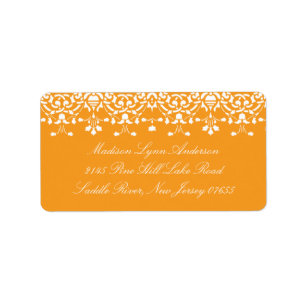 Pumpkin Orange Damask Spitzen Rücksendeadresse Adressaufkleber