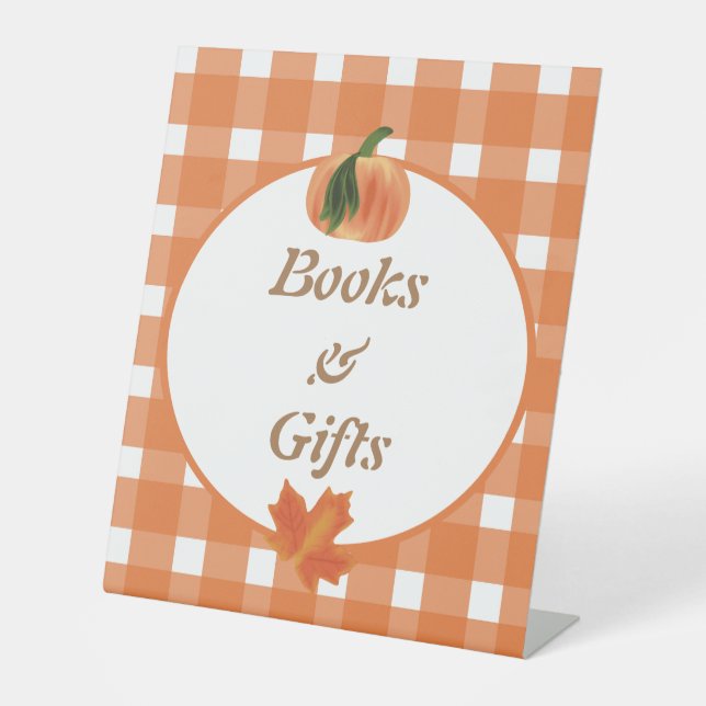 Pumpkin Orange Fall Baby Duschbücher & Geschenke Sockelschild (Vorderseite)