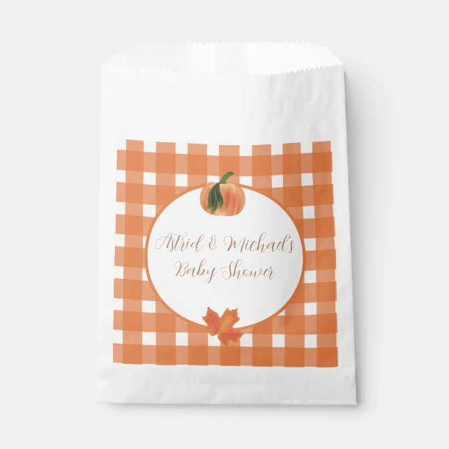 Pumpkin Orange Gingham Fall Baby Dusche Geschenktütchen (Vorderseite)
