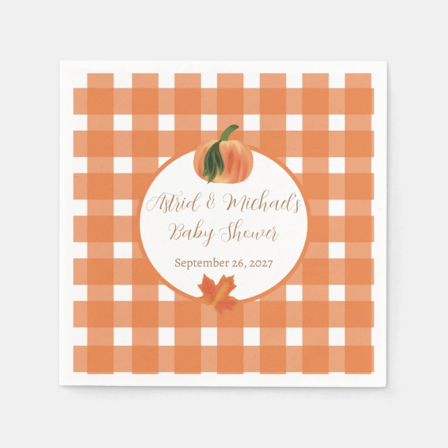Pumpkin Orange Gingham Fall Baby Dusche Serviette (Vorderseite)