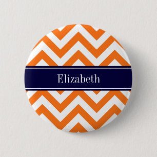 Pumpkin Orange LG Zickzack Navy Name Monogram Button