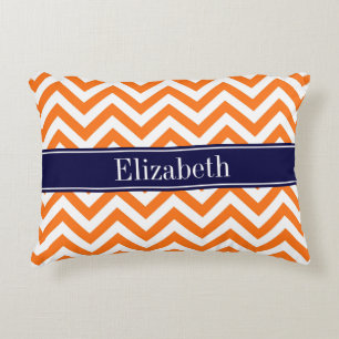 Pumpkin Orange LG Zickzack Navy Name Monogram Dekokissen