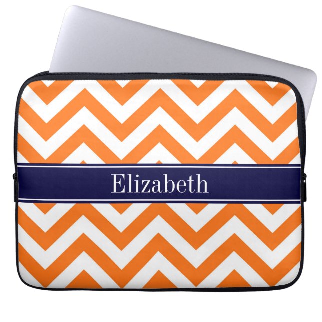 Pumpkin Orange LG Zickzack Navy Name Monogram Laptopschutzhülle (Vorderseite)