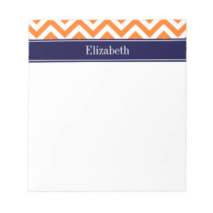 Pumpkin Orange LG Zickzack Navy Name Monogram Notizblock