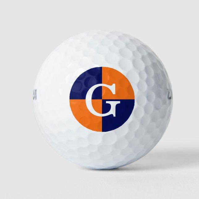 Pumpkin Orange Navy Blue LG Schachbrett Monogram Golfball (Vorderseite)