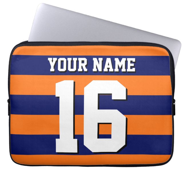 Pumpkin Orange Navy Blue Team Jersey Preppy Strip Laptopschutzhülle (Vorderseite)