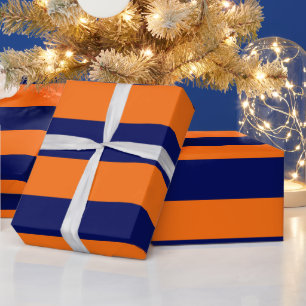 Pumpkin Orange, Navy Blue XL Stripes Muster V Geschenkpapier