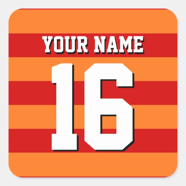 Pumpkin Orange Red Team Jersey Preppy Strip Quadratischer Aufkleber (Vorderseite)