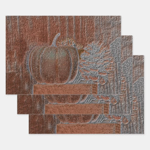 Pumpkin Orange Silver Metallic Eleganter Herbst Geschenkpapier Set