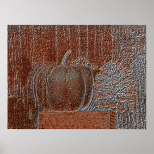 Pumpkin Orange Silver Metallic Eleganter Herbst Poster