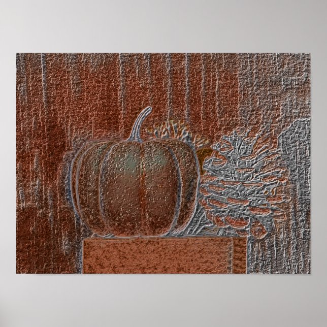 Pumpkin Orange Silver Metallic Eleganter Herbst Poster (Vorne)