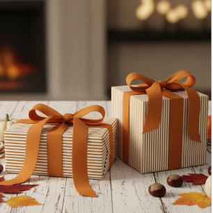 Pumpkin-Orange- und Weißstreifenmuster Geschenkpapier