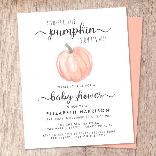 Pumpkin Orange Watercolor Kinderdusche Einladung (Celebrate the upcoming arrival of your sweet little autumn baby with a pumpkin-themed baby shower)
