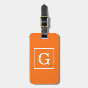 Pumpkin Orange White Gerahmt Initial Monogram Gepäckanhänger