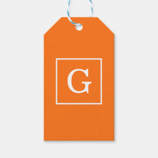 Pumpkin Orange White Gerahmt Initial Monogram Geschenkanhänger