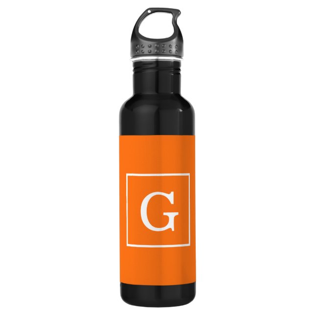Pumpkin Orange White Gerahmt Initial Monogram Trinkflasche (Vorderseite)