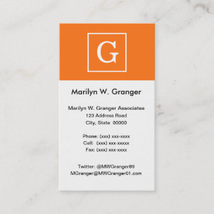 Pumpkin Orange White Gerahmt Initial Monogram Visitenkarte