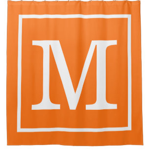 Pumpkin Orange White Gerahmt XL Initial Monogram Duschvorhang