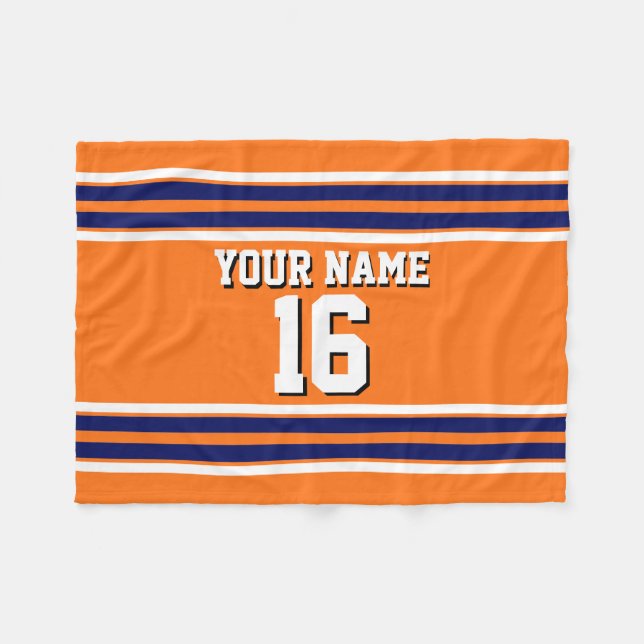 Pumpkin Orange with Navy White Stripes Team Jersey Fleecedecke (Vorderseite (Horizontal))