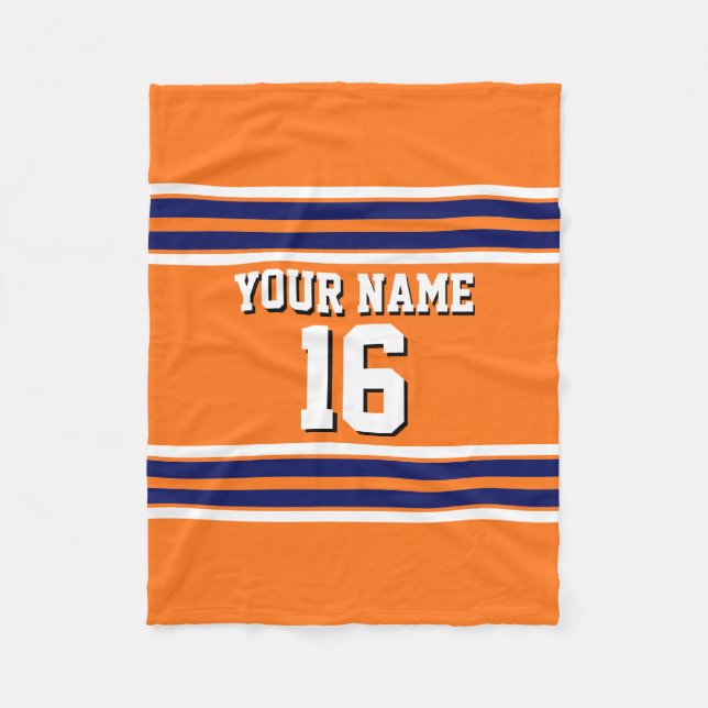 Pumpkin Orange with Navy White Stripes Team Jersey Fleecedecke (Vorderseite)