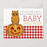 Pumpkin Owl & Gingham Baby Dusche Einladung