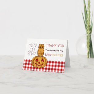Pumpkin Owl & Gingham Baby Dusche Vielen Dank Dankeskarte