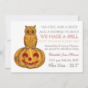 Pumpkin Owl & Gingham Baby Girl Ankündigung