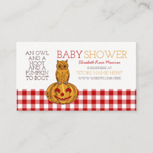Pumpkin Owl & Gingham Baby Showbüro Begleitkarte