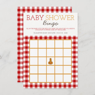 Pumpkin Owl & Gingham Baby Shower Bingo Einladung