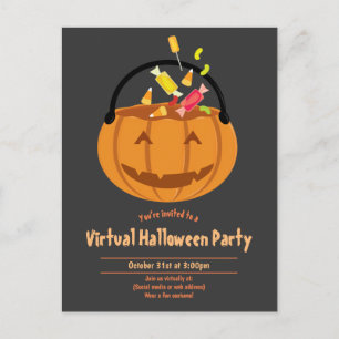 Pumpkin Pail Candy Gray Virtual Halloween-Party Einladungspostkarte