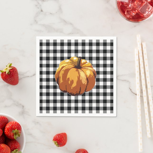 Pumpkin Painting Black Karo Gingham Pattern Serviette (Beispiel)