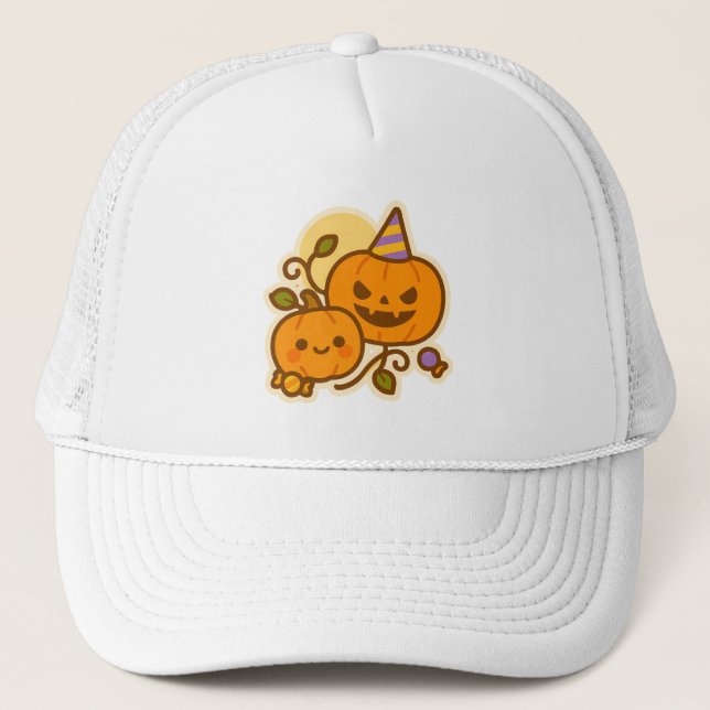 Pumpkin Pals - Kawaii Halloween Truckerkappe (Vorderseite)