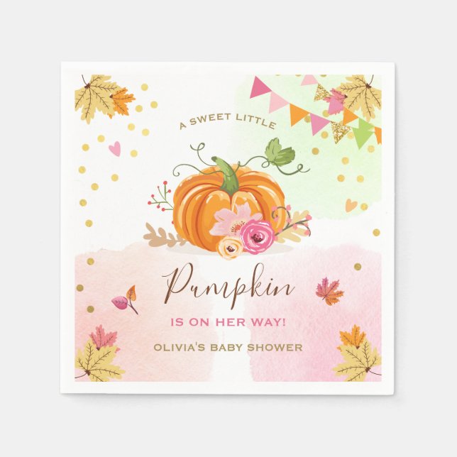 Pumpkin Paper Napkin Fall Babydusche Girl Pink Serviette (Vorderseite)