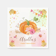 Pumpkin Paper Napkin Fall Birthday Girl Pink Gold Serviette