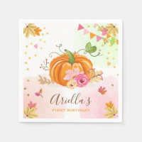 Pumpkin Paper Napkin Fall Birthday Girl Pink Gold