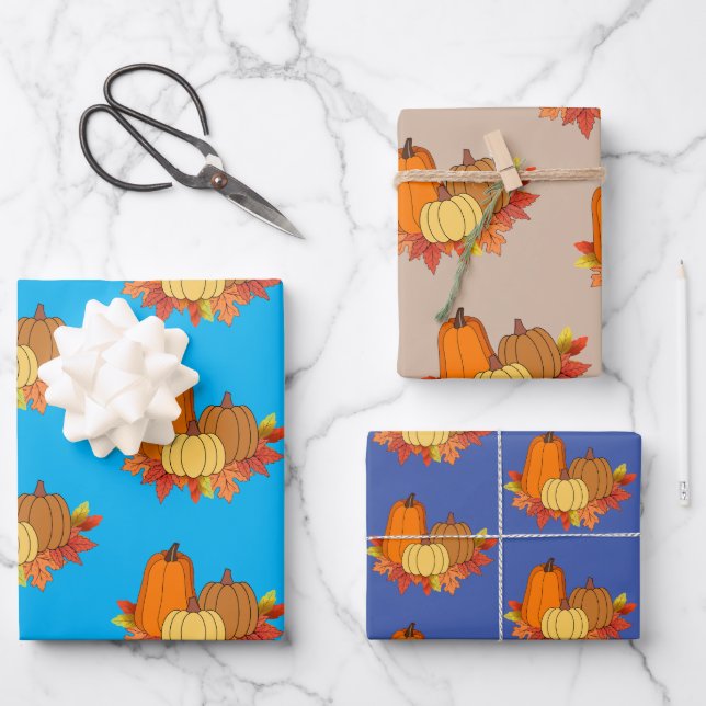 Pumpkin Papers Wrapping Paper Flat Sheet Set von 3 Geschenkpapier Set (Vorderseite)