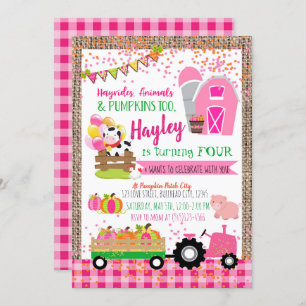 Pumpkin Patch Bauer Girls Pink Geburtstag Einladung
