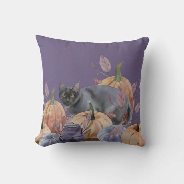 Pumpkin Patch Black Cat Throw Kissen (Vorderseite)