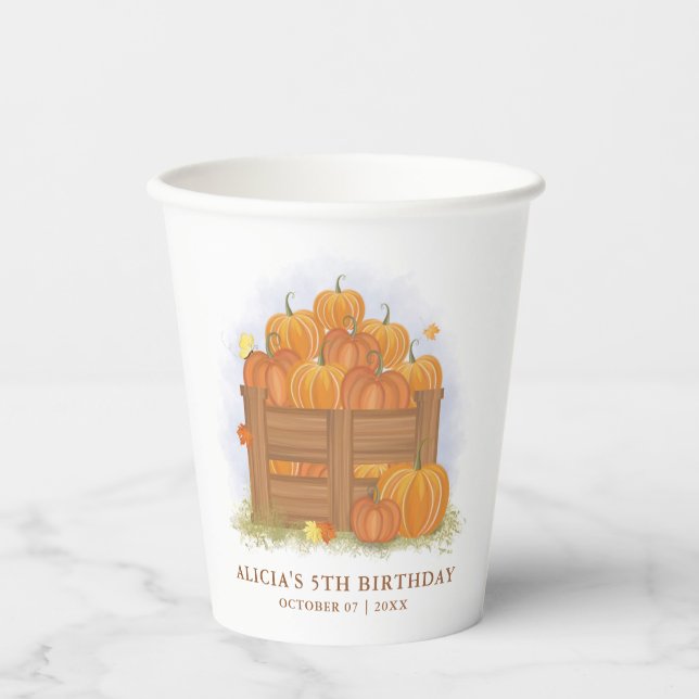 Pumpkin Patch Butterfly Herbstlaubs Geburtstag Pappbecher (Vorderseite)