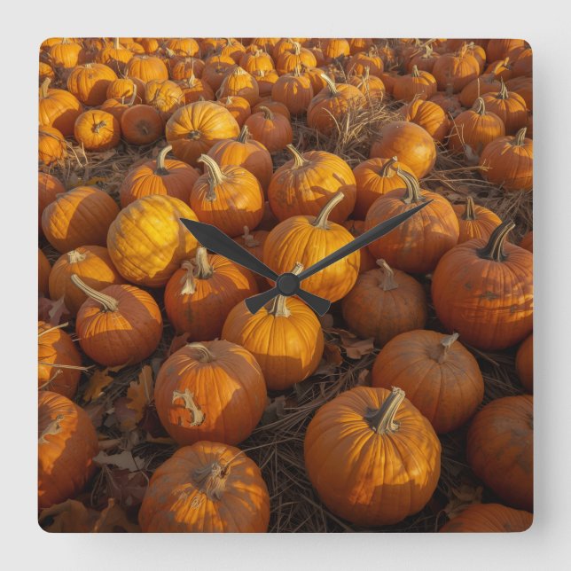 Pumpkin Patch Clock Quadratische Wanduhr (Vorderseite)