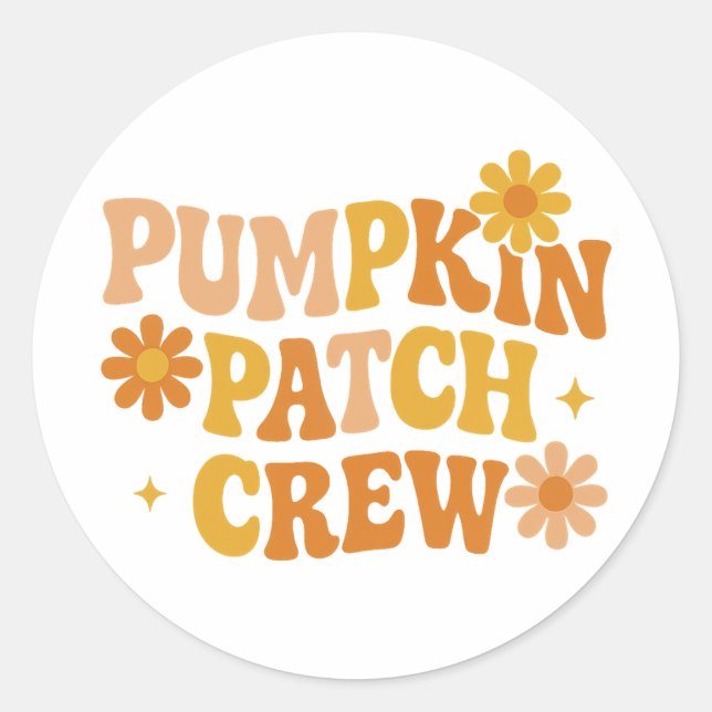 Pumpkin Patch Crew Retro Groovy Fall Autumn Runder Aufkleber (Vorderseite)