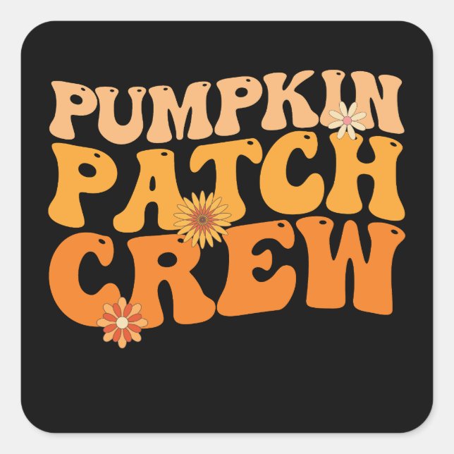 Pumpkin Patch Crew Retro Groovy Herbst Herbst Quadratischer Aufkleber (Vorderseite)