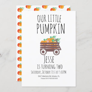 Pumpkin Patch Halloween Pumpkins Wagon drehen zwei Einladung