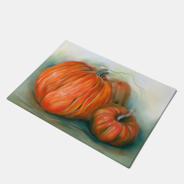 Pumpkin Patch Herbsttrio Pastel Art Fußmatte (Schrägansicht)