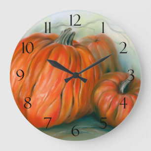 Pumpkin Patch Herbsttrio Pastel Art Große Wanduhr