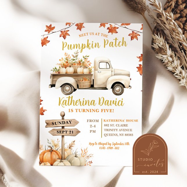 Pumpkin Patch Maple Blätter Birthday Girl Einladung (Von Creator hochgeladen)