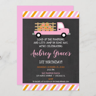 Pumpkin Patch orange pink Mädchen 1. Geburtstag Einladung